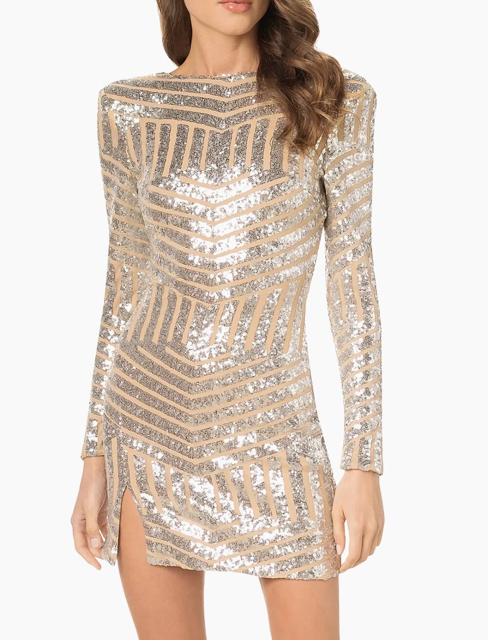 Dress the population Nathalia Sequin Long Sleeve Cocktail Minidress Sz XXS